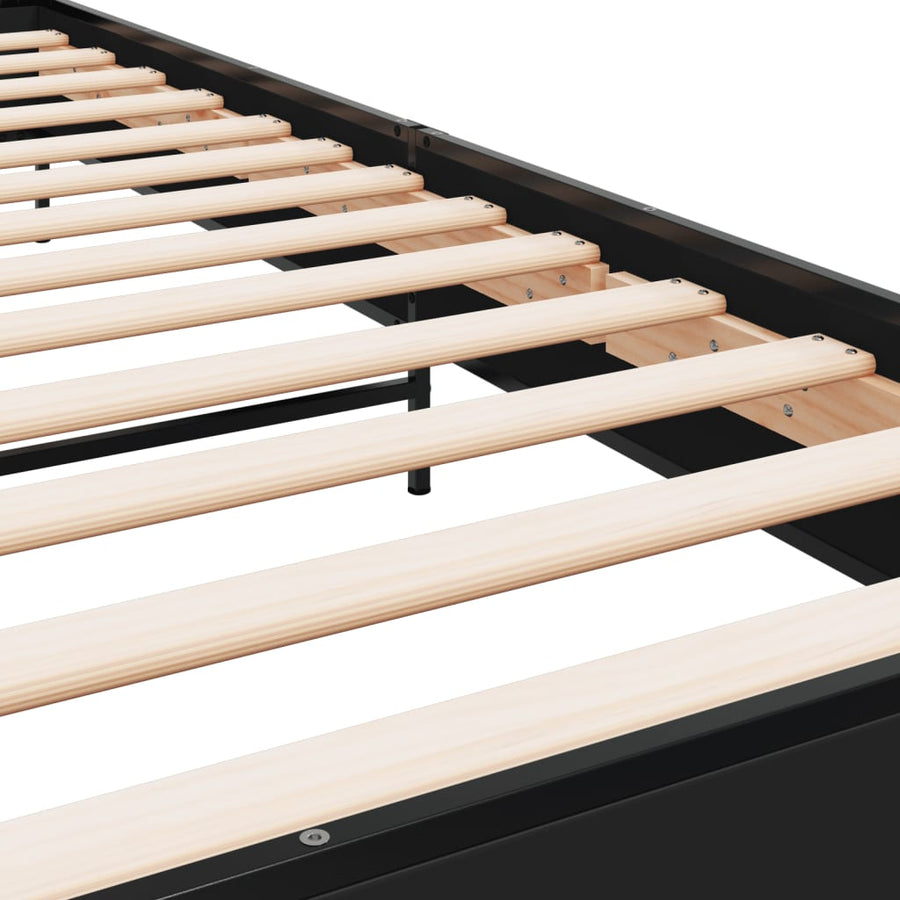 Bedframe bewerkt hout en metaal zwart 75x190 cm