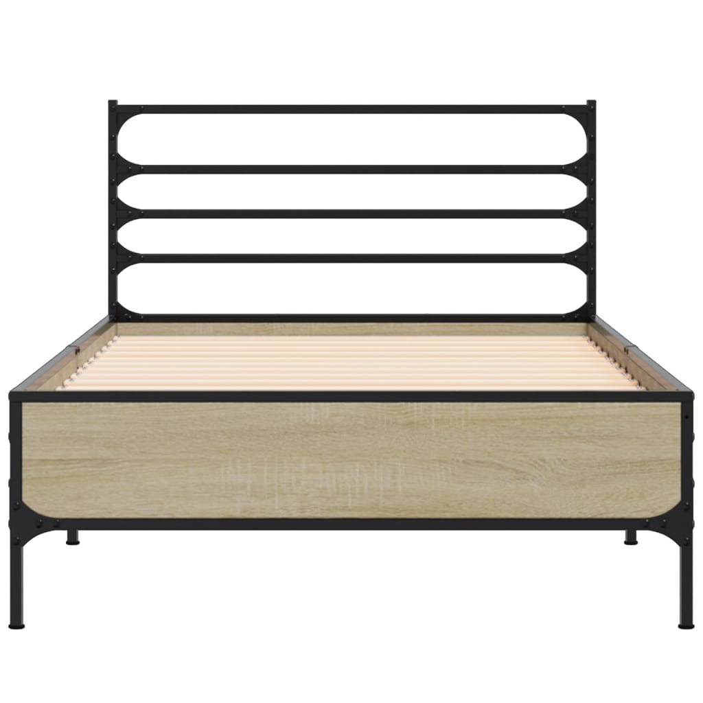 Bedframe bewerkt hout en metaal sonoma eikenkleurig 75x190 cm
