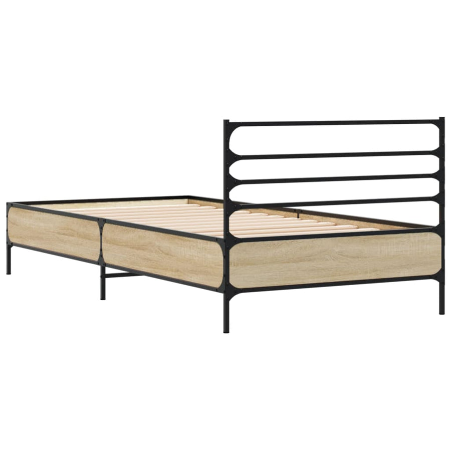 Bedframe bewerkt hout en metaal sonoma eikenkleurig 75x190 cm