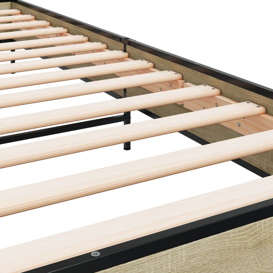 Bedframe bewerkt hout en metaal sonoma eikenkleurig 75x190 cm