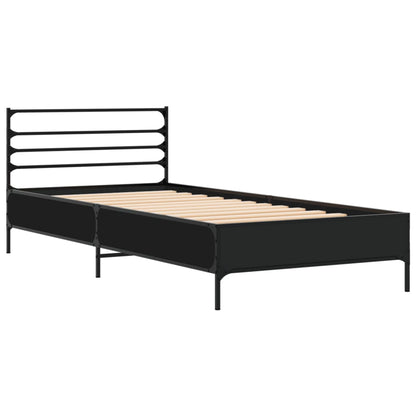 Bedframe bewerkt hout en metaal zwart 90x190 cm