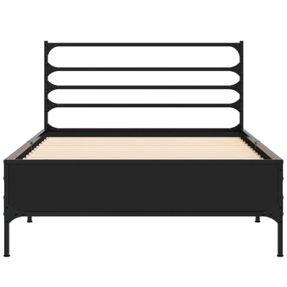 Bedframe bewerkt hout en metaal zwart 90x190 cm