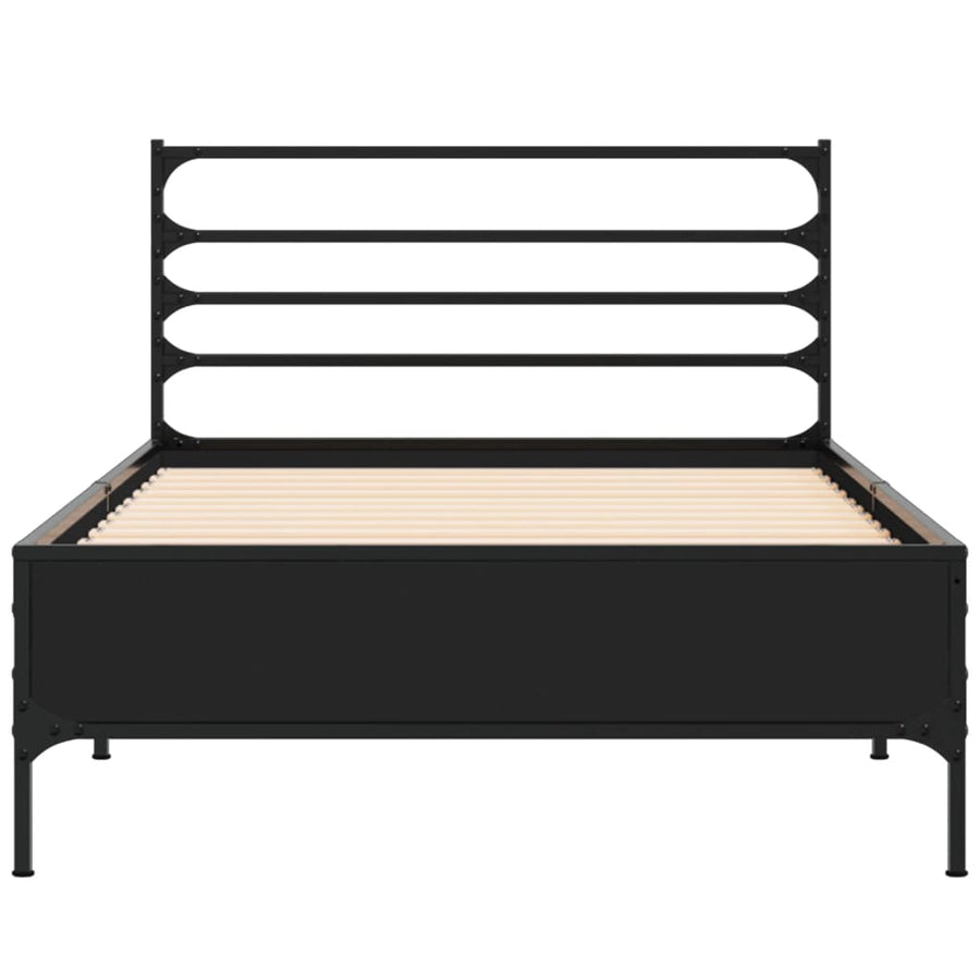 Bedframe bewerkt hout en metaal zwart 90x190 cm