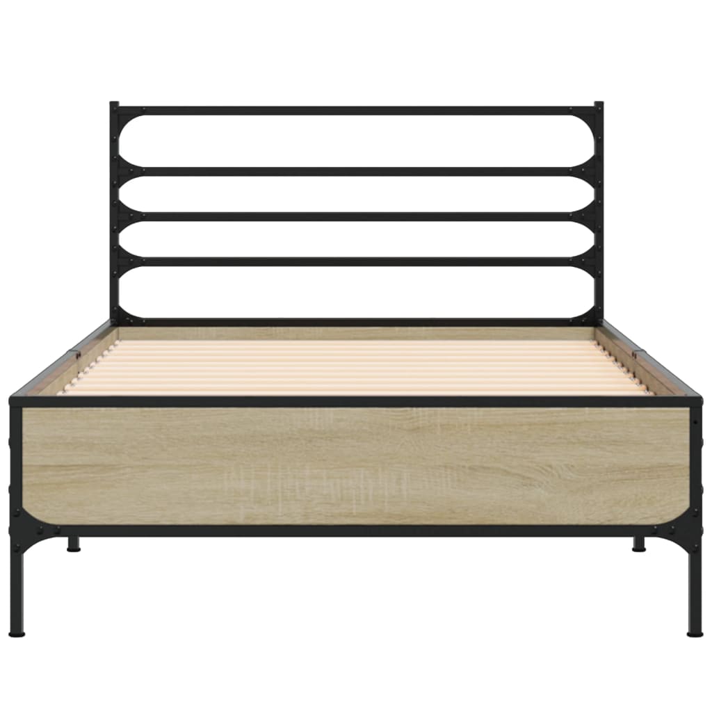 Bedframe bewerkt hout en metaal sonoma eikenkleurig 90x190 cm