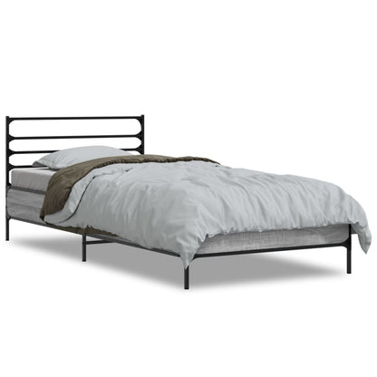 Bedframe bewerkt hout en metaal grijs sonoma eiken 90x190 cm