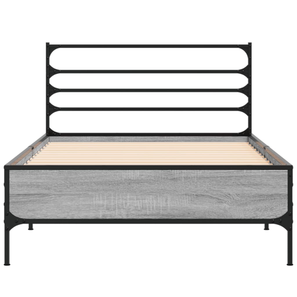 Bedframe bewerkt hout en metaal grijs sonoma eiken 90x190 cm
