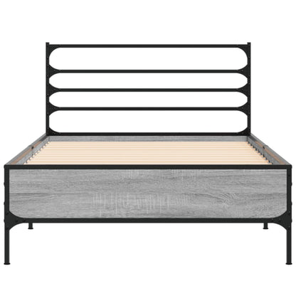 Bedframe bewerkt hout en metaal grijs sonoma eiken 90x190 cm