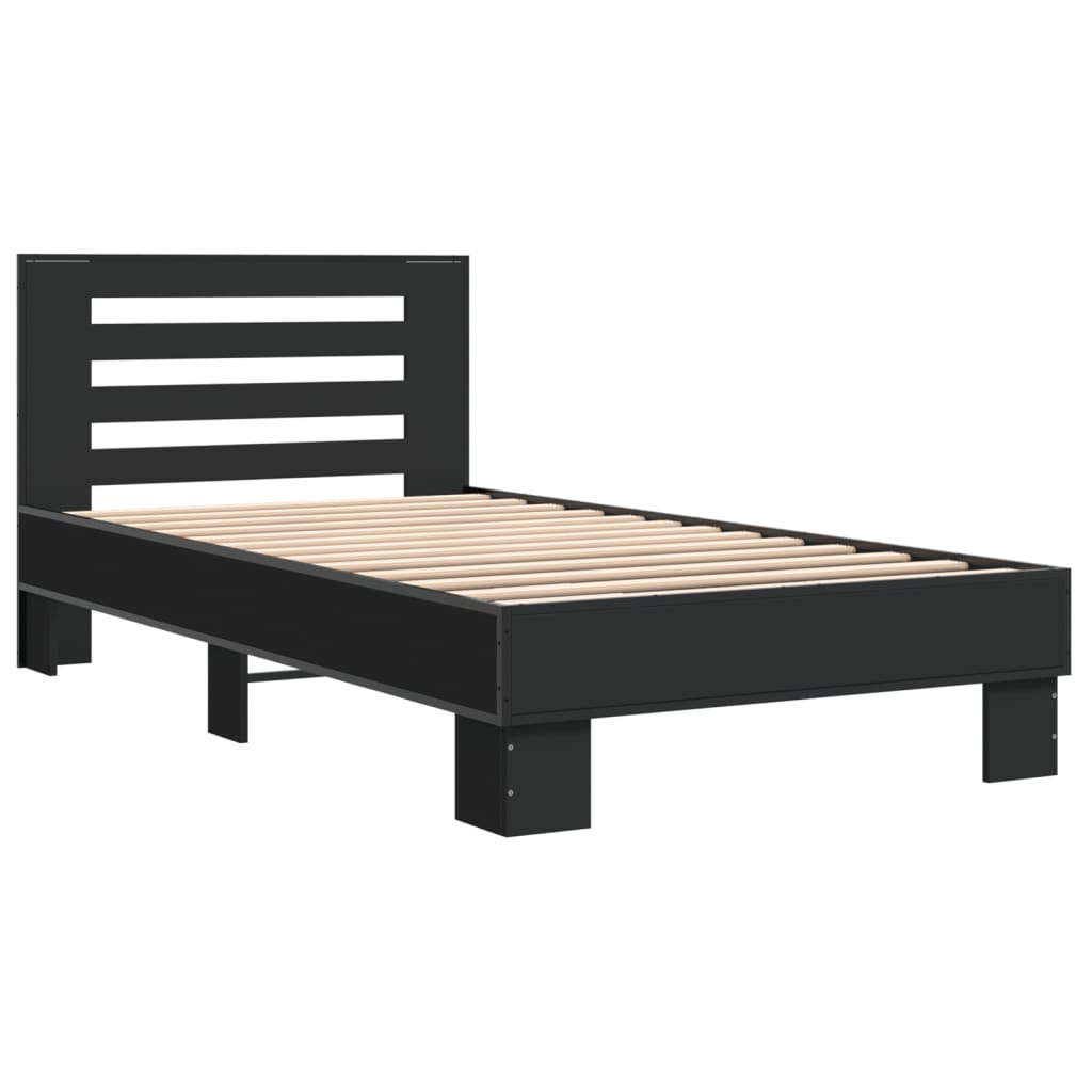 Bedframe bewerkt hout en metaal zwart 100x200 cm