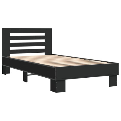 Bedframe bewerkt hout en metaal zwart 100x200 cm