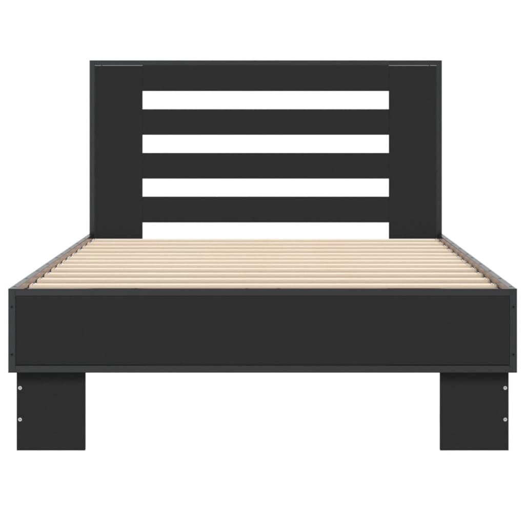 Bedframe bewerkt hout en metaal zwart 100x200 cm