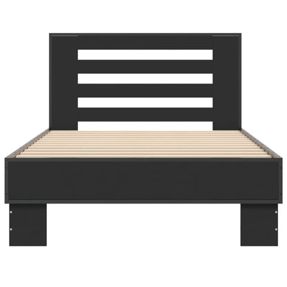 Bedframe bewerkt hout en metaal zwart 100x200 cm