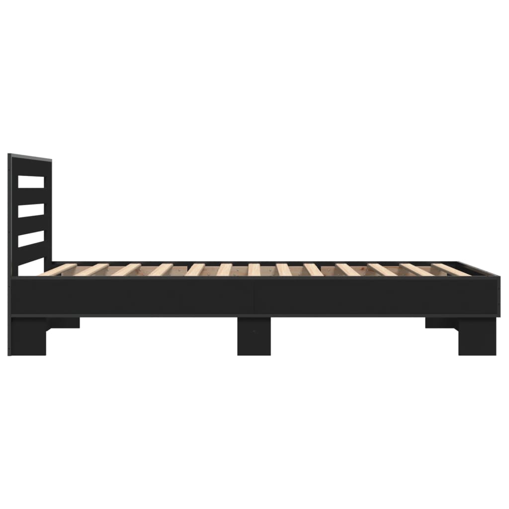 Bedframe bewerkt hout en metaal zwart 100x200 cm