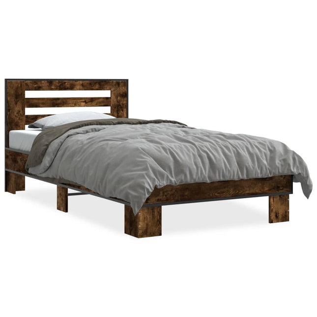 Bedframe bewerkt hout en metaal gerookt eikenkleurig 100x200 cm