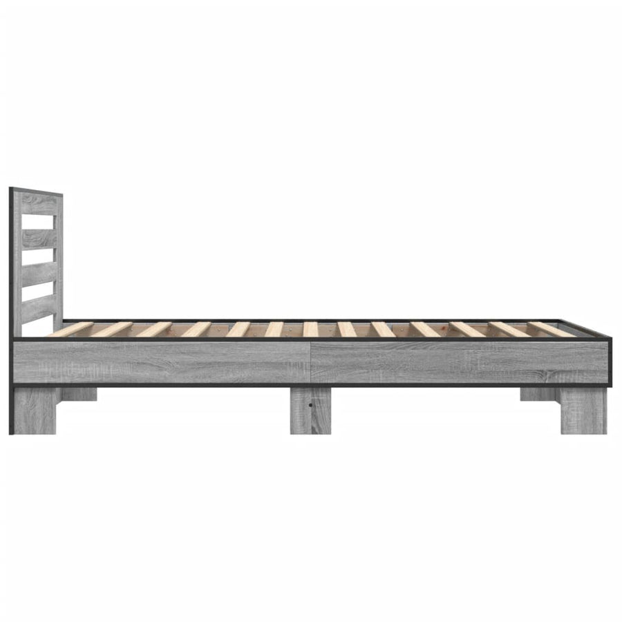 Bedframe bewerkt hout en metaal grijs sonoma eiken 100x200 cm