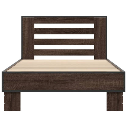 Bedframe bewerkt hout en metaal bruin eikenkleurig 100x200 cm