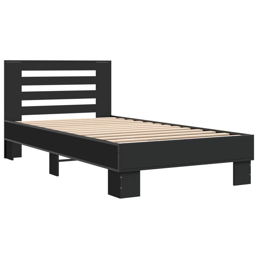 Bedframe bewerkt hout en metaal zwart 75x190 cm