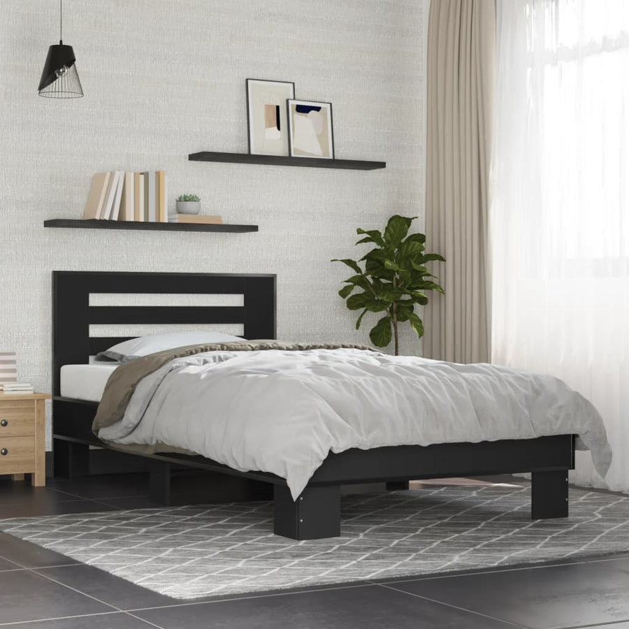 Bedframe bewerkt hout en metaal zwart 75x190 cm