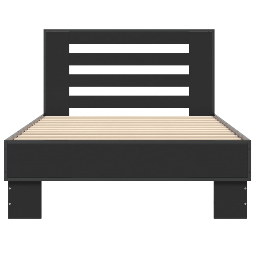 Bedframe bewerkt hout en metaal zwart 75x190 cm