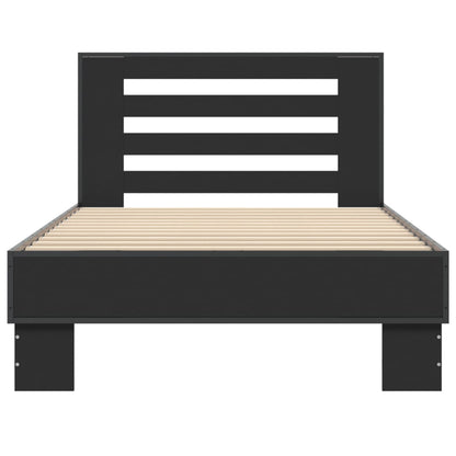Bedframe bewerkt hout en metaal zwart 75x190 cm