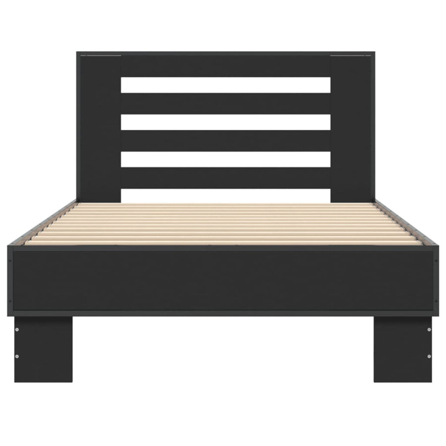 Bedframe bewerkt hout en metaal zwart 75x190 cm