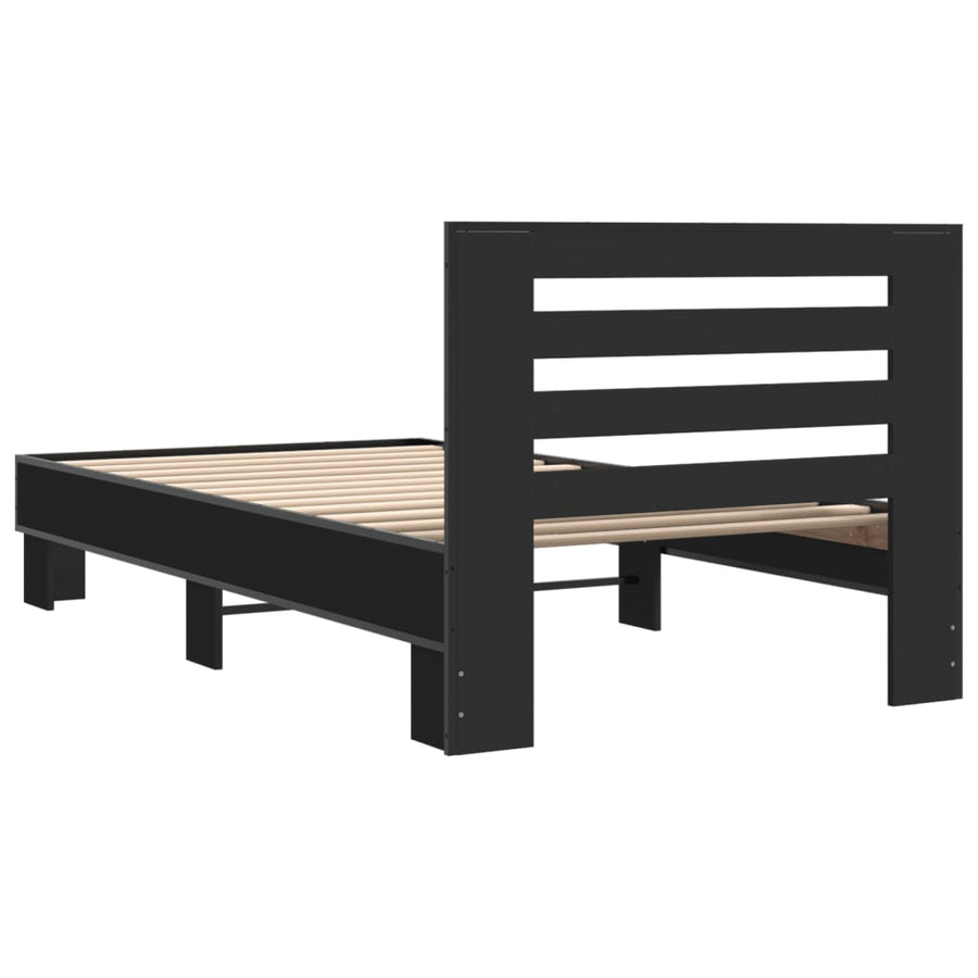 Bedframe bewerkt hout en metaal zwart 75x190 cm