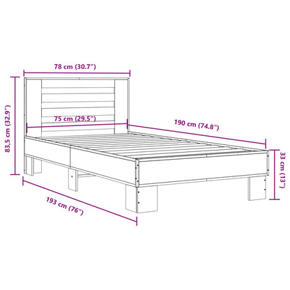 Bedframe bewerkt hout en metaal zwart 75x190 cm