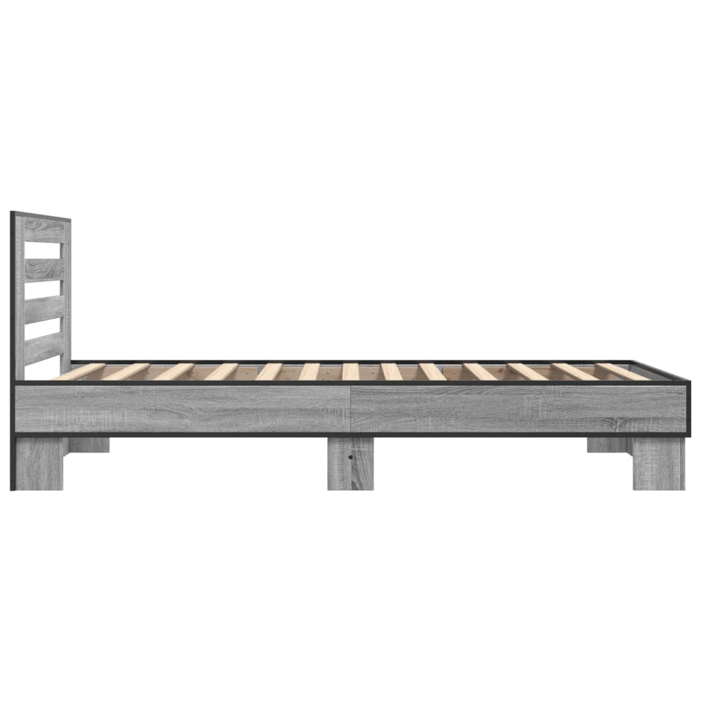 Bedframe bewerkt hout en metaal grijs sonoma eiken 75x190 cm
