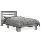 Bed frame carved wood and metal grey Sonoma oak 75x190 cm