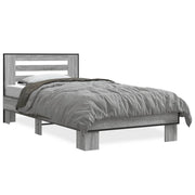 Bedframe 75x190 cm bewerkt hout metaal grijs