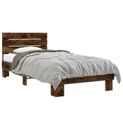 Bedframe 100x200 cm bewerkt hout metaal gerookt eiken