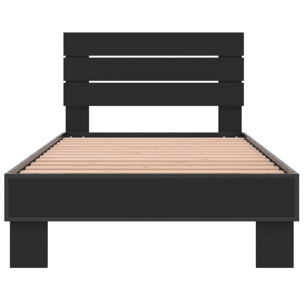 Bedframe bewerkt hout en metaal zwart 90x200 cm