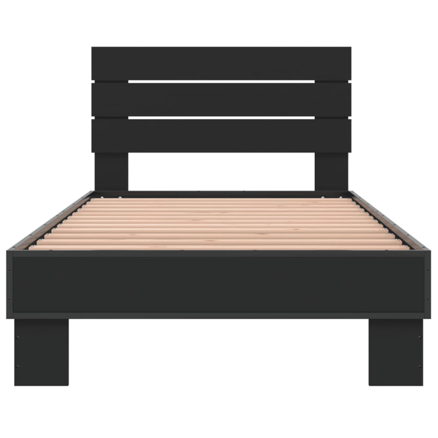 Bedframe bewerkt hout en metaal zwart 90x200 cm