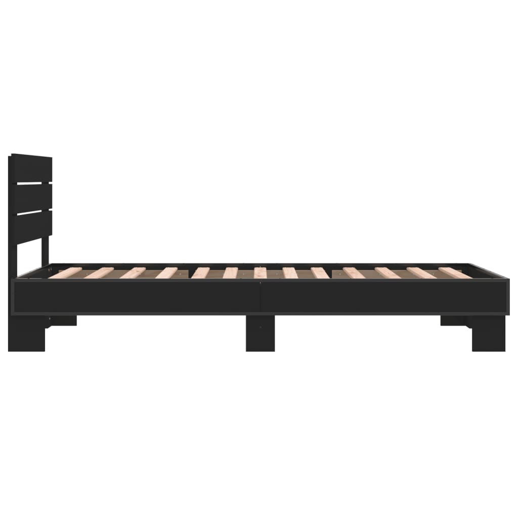 Bedframe bewerkt hout en metaal zwart 90x200 cm
