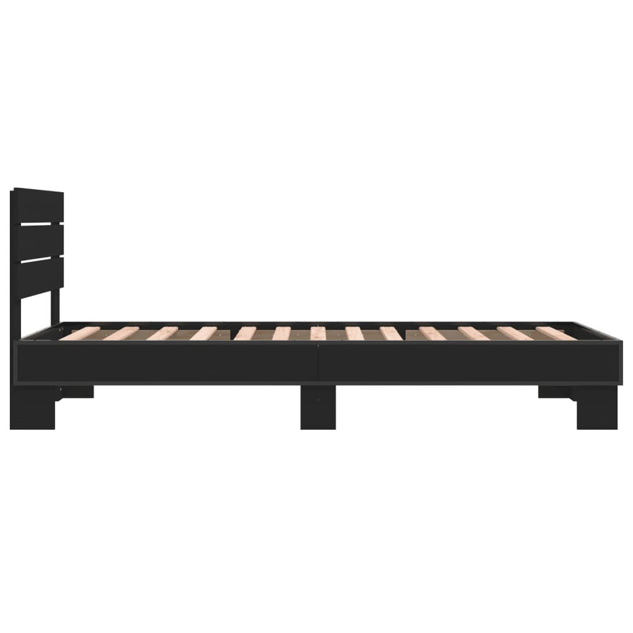 Bedframe bewerkt hout en metaal zwart 90x200 cm