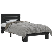 Bedframe 90x200 cm bewerkt hout metaal zwart
