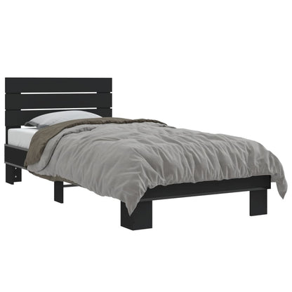 Bedframe bewerkt hout en metaal zwart 90x200 cm