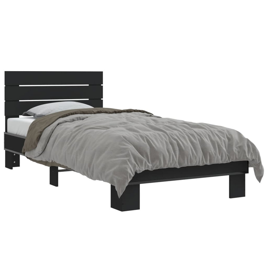 Bedframe bewerkt hout en metaal zwart 90x200 cm