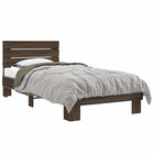 Bed frame, treated wood and metal, brown oak colour, 90x200 cm