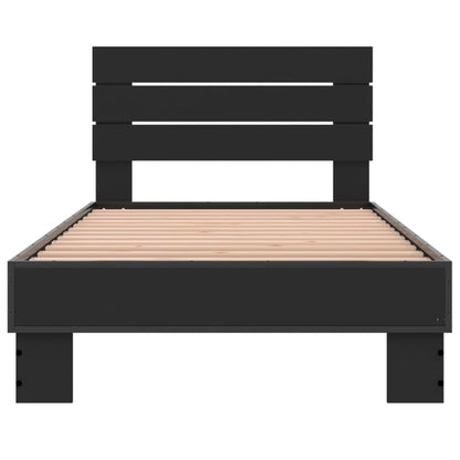Bedframe bewerkt hout en metaal zwart 75x190 cm