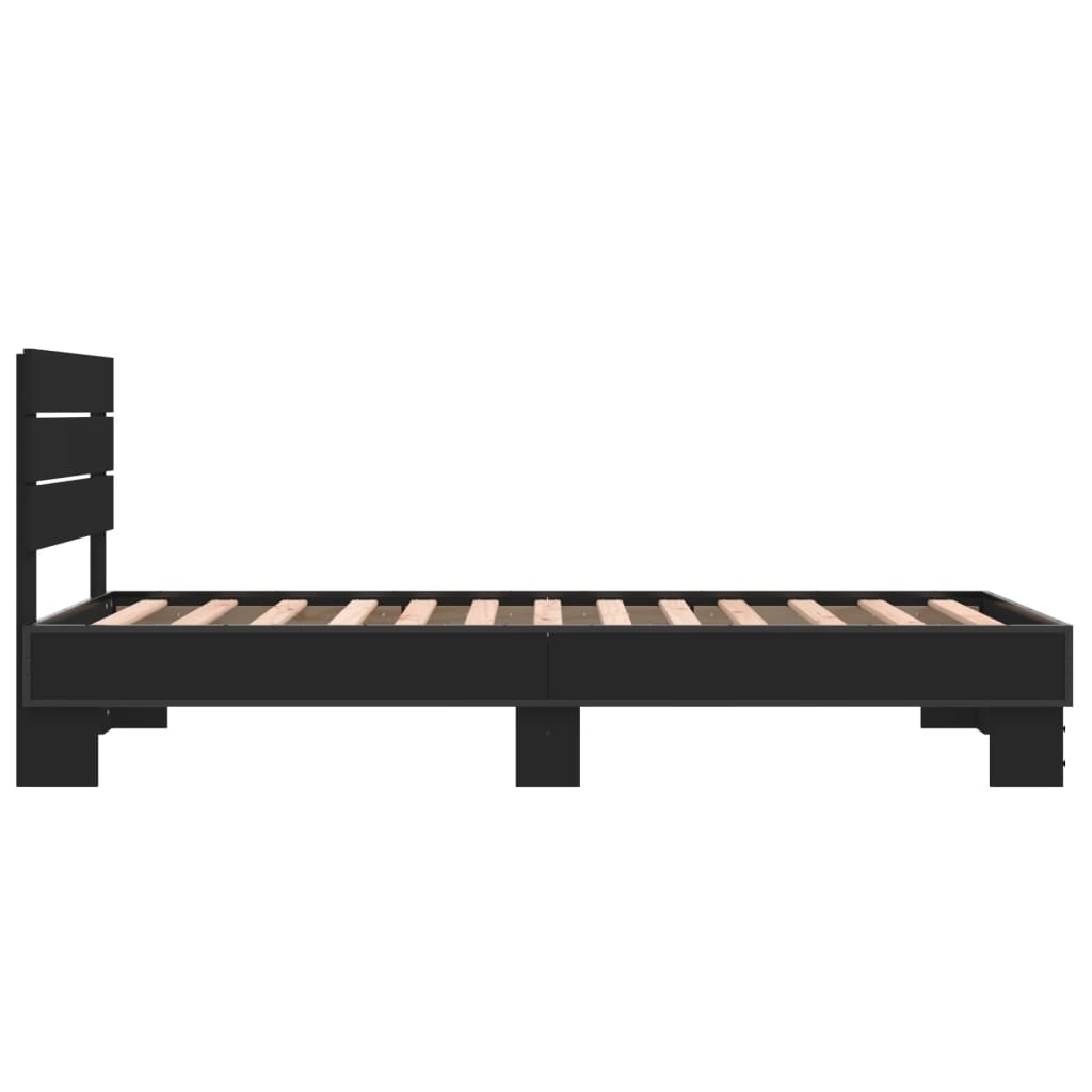 Bedframe bewerkt hout en metaal zwart 75x190 cm