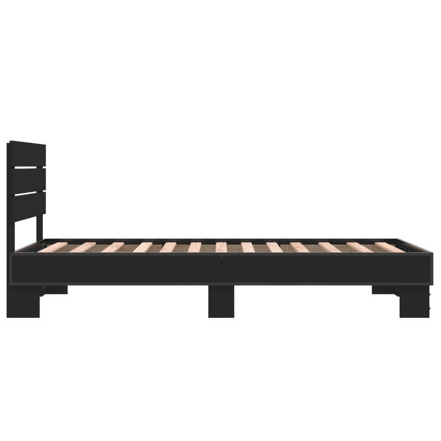 Bedframe bewerkt hout en metaal zwart 75x190 cm