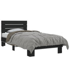 Bed frame carved wood and black metal 75x190 cm