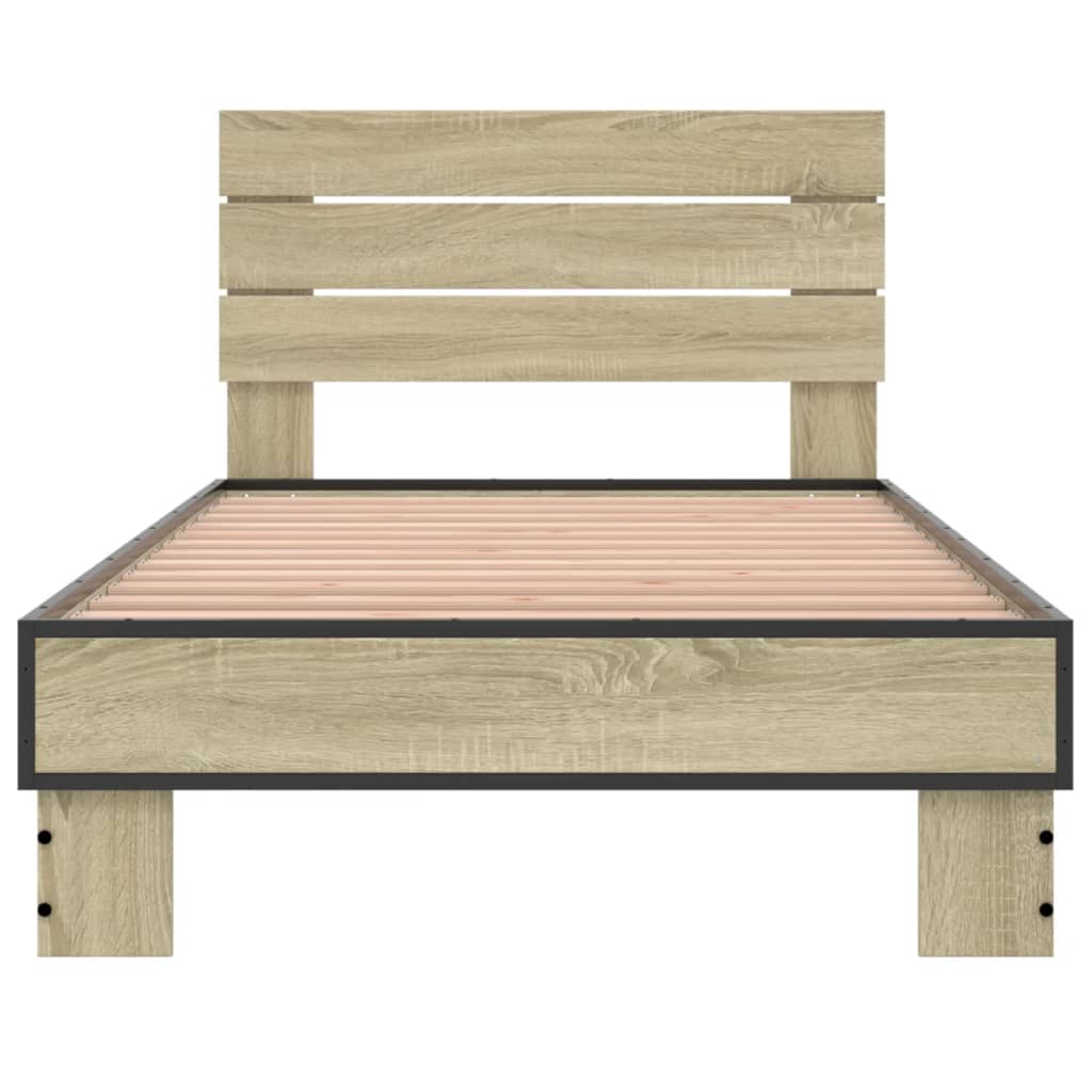 Bedframe bewerkt hout en metaal sonoma eikenkleurig 75x190 cm