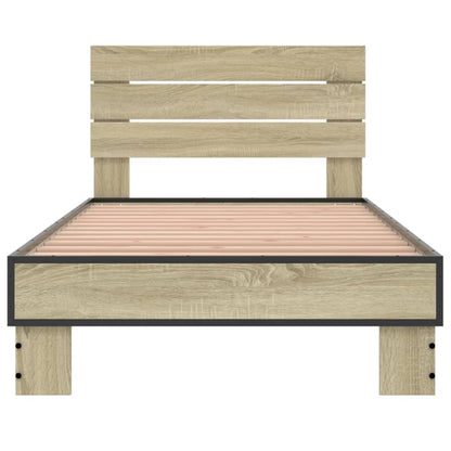 Bedframe bewerkt hout en metaal sonoma eikenkleurig 75x190 cm