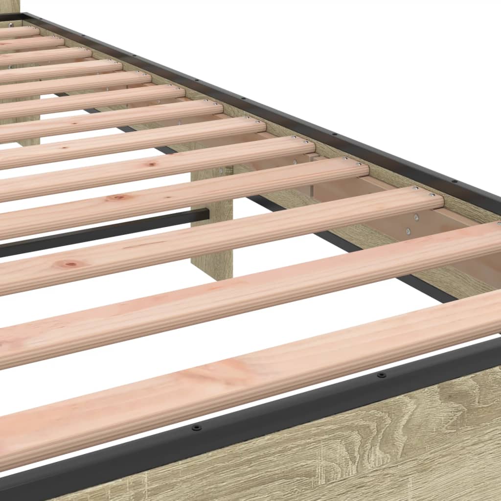 Bedframe bewerkt hout en metaal sonoma eikenkleurig 75x190 cm