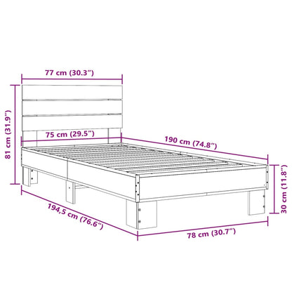 Bedframe bewerkt hout en metaal sonoma eikenkleurig 75x190 cm