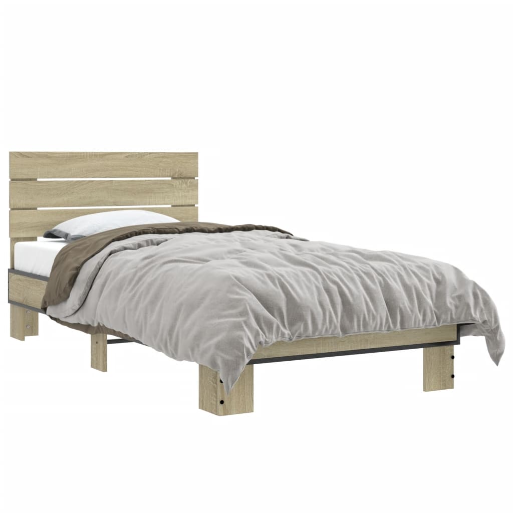 Bedframe bewerkt hout en metaal sonoma eikenkleurig 75x190 cm