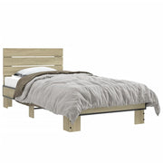 Bedframe 75x190 cm bewerkt hout metaal sonoma eiken