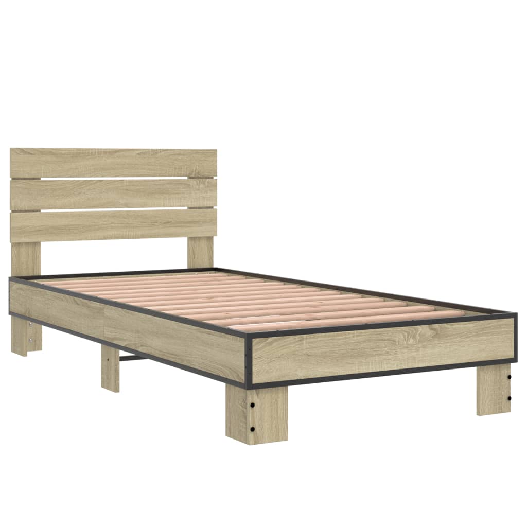 Bedframe bewerkt hout en metaal sonoma eikenkleurig 90x190 cm