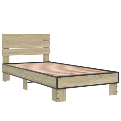 Bedframe bewerkt hout en metaal sonoma eikenkleurig 90x190 cm